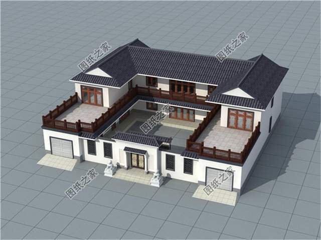 新中式二層四合院帶車庫，彰顯更高端的品質生活