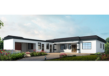 平屋頂七字形別墅誰家圖在，現代風L型外觀效果圖