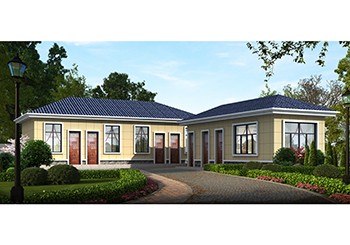 帶院子的L型一層自建房別墅設計圖紙及外觀效果圖