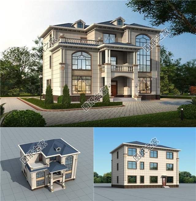 帶羅馬柱的三層別墅，文化深遠，大氣外觀