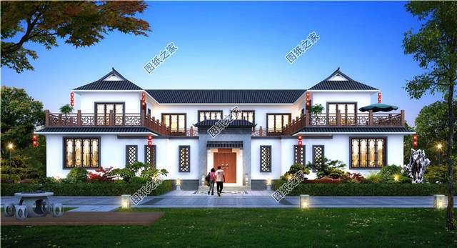 古韻十足的雙拼中式四合院別墅設計圖紙，寓意深遠地傳承建筑
