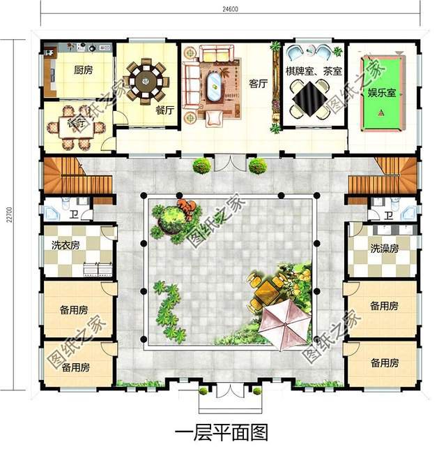 古韻十足的雙拼中式四合院別墅設計圖紙，寓意深遠地傳承建筑