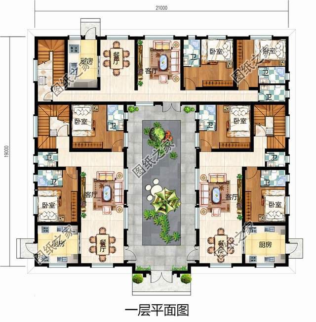 古韻十足的雙拼中式四合院別墅設計圖紙，寓意深遠地傳承建筑