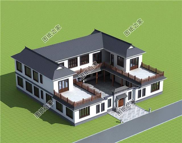 古韻十足的雙拼中式四合院別墅設計圖紙，寓意深遠地傳承建筑