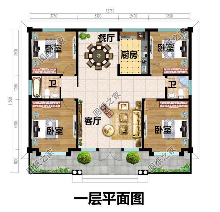 農(nóng)村小別墅一層設(shè)計(jì)圖紙