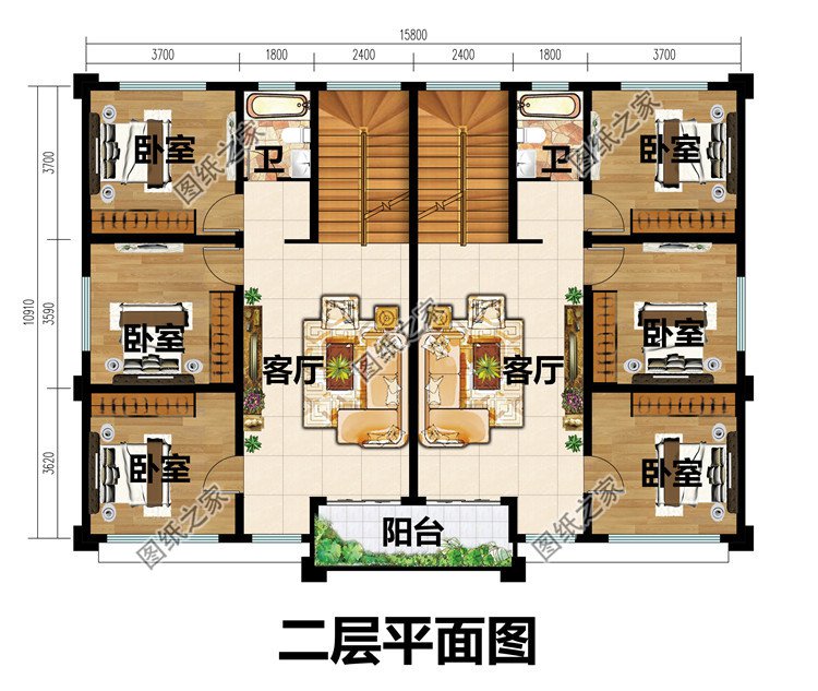 三層兄弟雙拼別墅設(shè)計(jì)圖