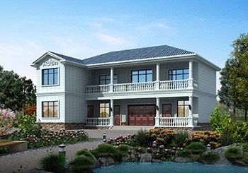 七字形二層自建房子設計圖及效果圖，17x13米