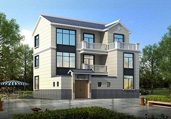 獨立廚房七字形三層自建別墅圖，含全套施工圖紙