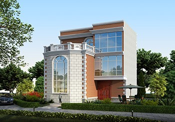 平頂七字形三層自建房子設計圖，L型別墅