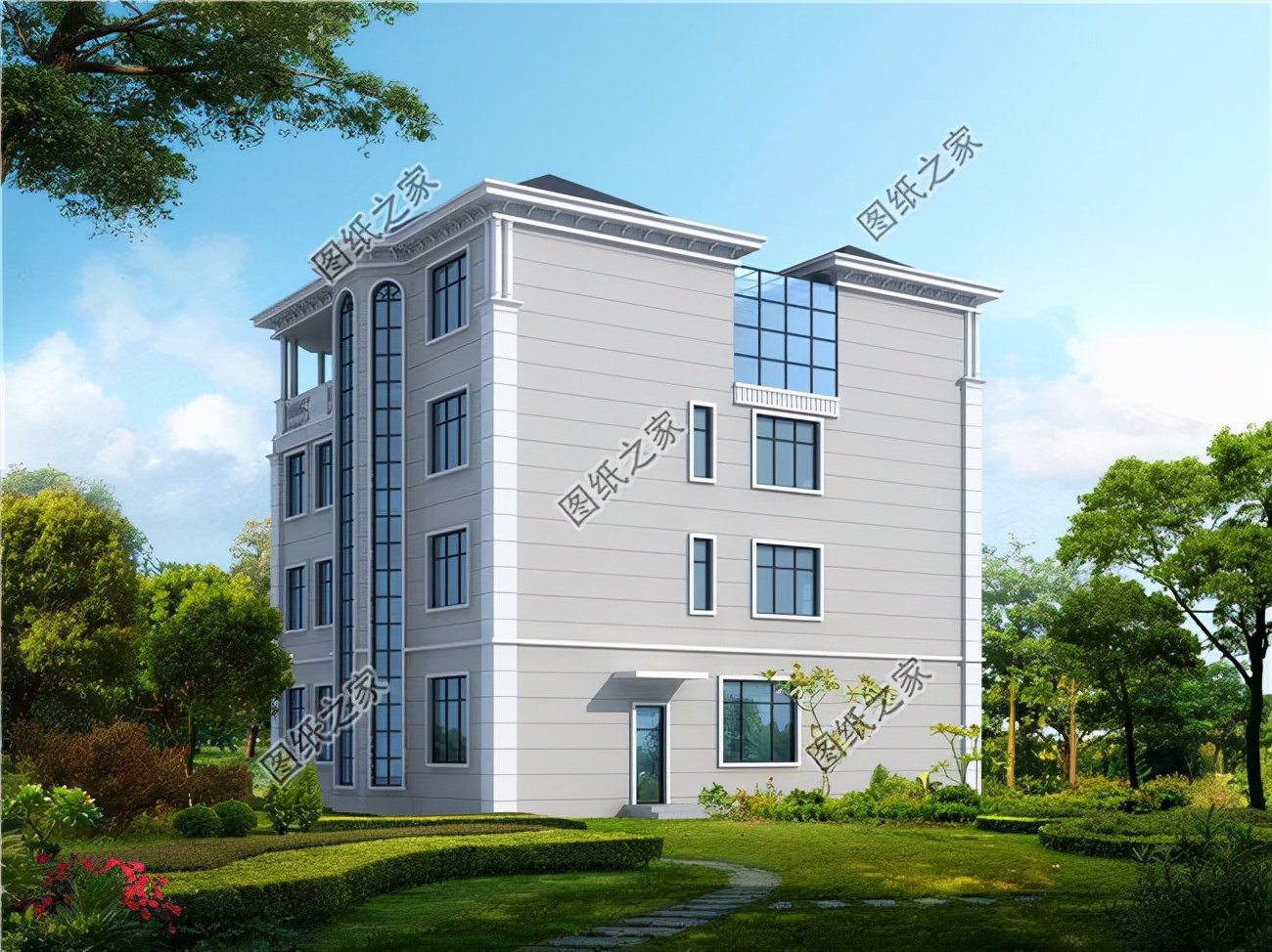 有陽(yáng)臺(tái)四層樓房設(shè)計(jì)圖，生活的美好，賞月的舒適