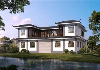 中式風(fēng)格帶商鋪二層別墅設(shè)計(jì)圖紙及效果圖