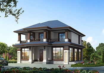 一層帶一半門面的二層中式別墅設(shè)計圖