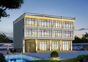 帶商鋪三層四開間自建樓房設計圖紙及效果圖