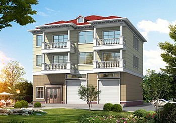 帶門面房的三層樓房設計圖紙及外觀圖片，開間16米