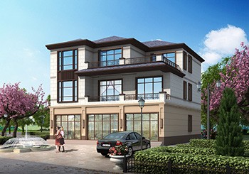 帶門面房的農村三層別墅自建房效果圖及全套圖紙