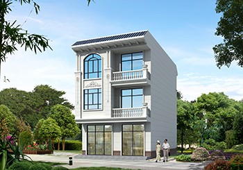 兩開間三層帶商鋪平屋頂自建房設計圖及效果圖