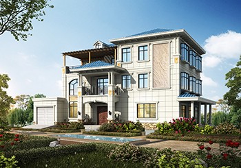 一層帶一半商鋪的三層別墅設(shè)計(jì)圖，也帶車庫(kù)