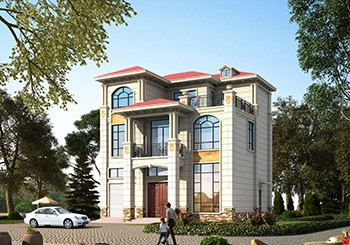 農村三層帶商鋪自建別墅設計圖，外觀圖片高大上