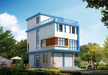 兩開間帶門面的三層自建房子設計圖，開間僅8米