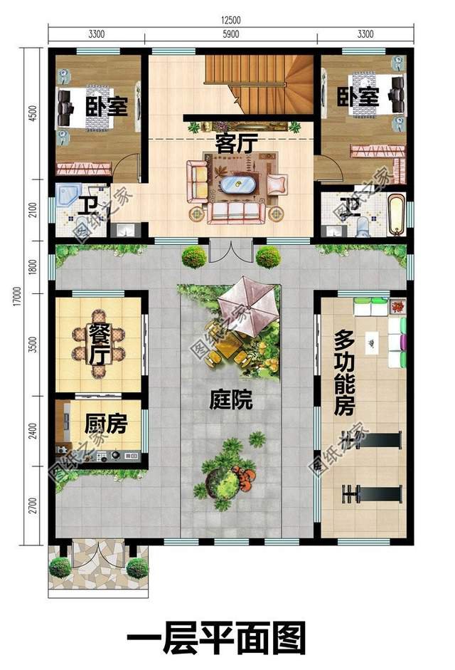 小型四合院，四面合圍方得正，空庭靈鳥綠翠興