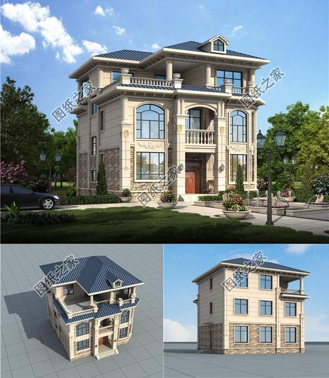 文化石裝飾的三層別墅，健康環保還耐磨，美觀實用還大氣