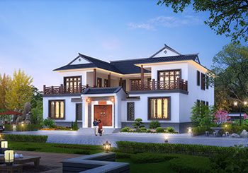 二層雙拼四合院別墅設計圖，農村倆兄弟照樣建四合院