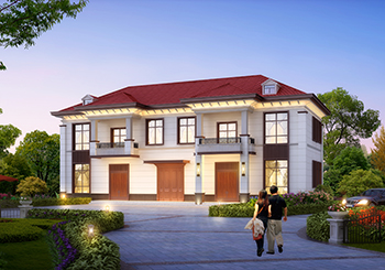 共堂屋雙拼兩層小別墅設計圖，倆兄弟農村自建房首選