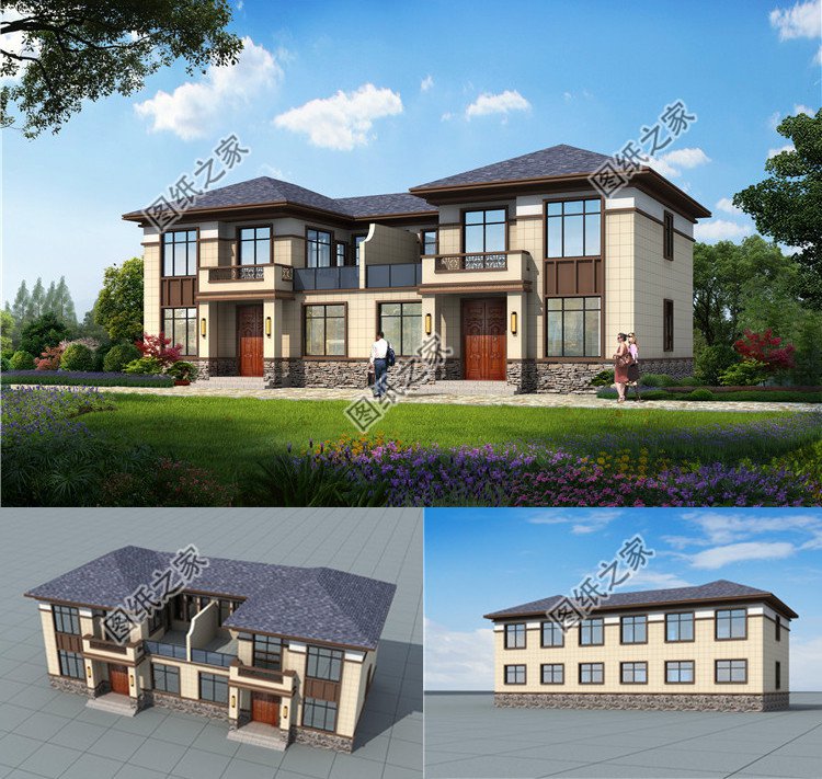 大氣新中式雙拼別墅效果圖