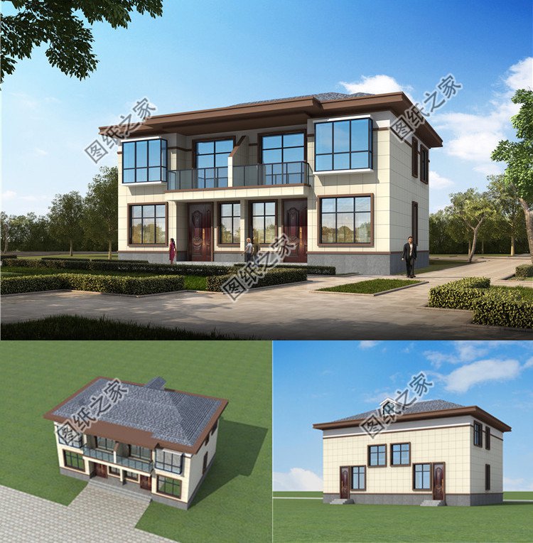 二層兄弟雙拼農(nóng)村別墅效果圖