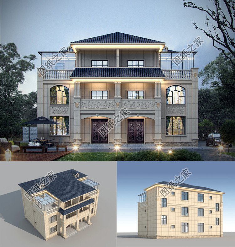 三層現代簡約農村雙拼小別墅效果圖