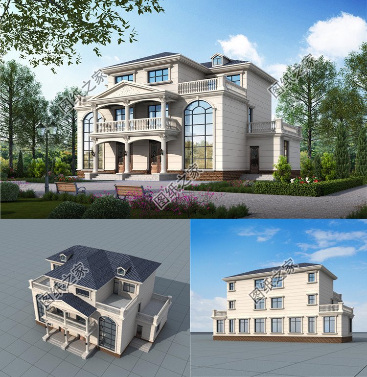 歐式三層雙拼別墅效果圖