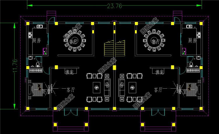 四層歐式雙拼大別墅一層平面圖