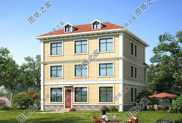 帶浮雕的農村自建三層別墅，金色浮雕是歷久不衰的美