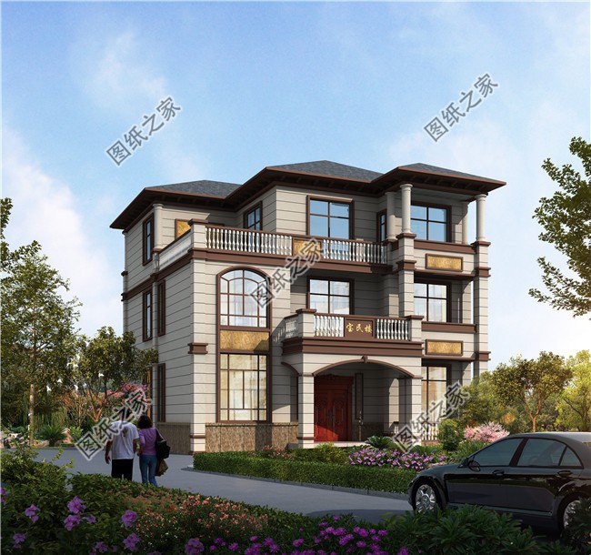 帶浮雕的農村自建三層別墅，金色浮雕是歷久不衰的美