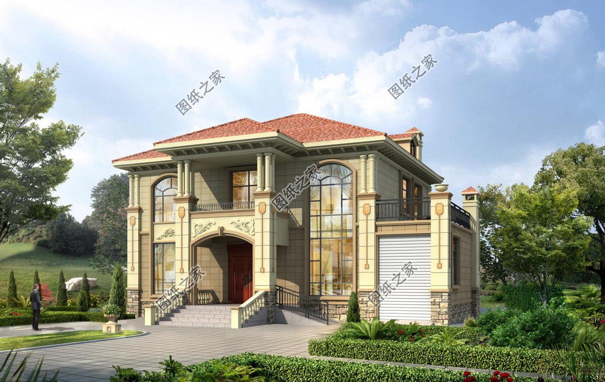 兩層歐式風(fēng)格別墅，大氣落地窗，窗明幾凈，陽光正好