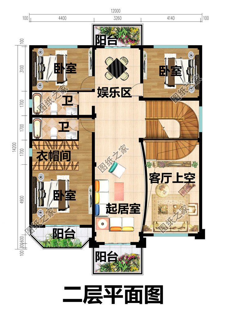 12X14米四層農村自建別墅設計圖