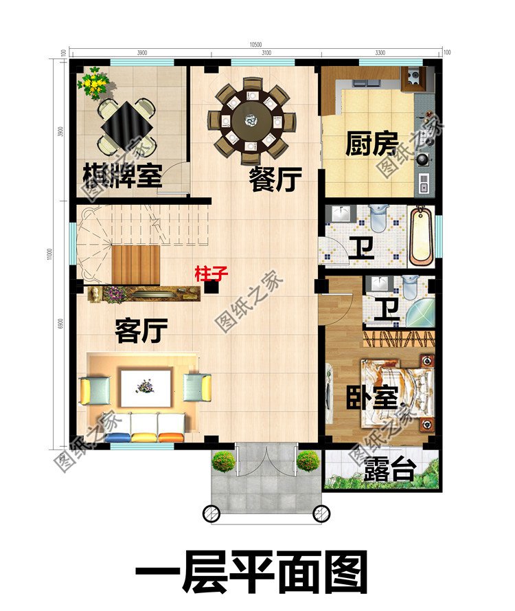 旋轉樓梯三層復式別墅房屋設計圖