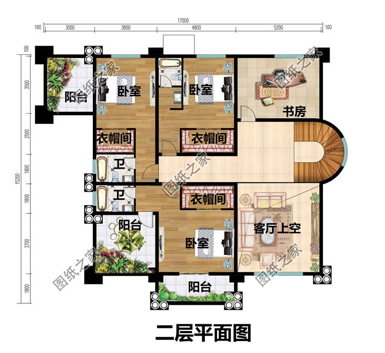 豪華農(nóng)村帶露臺三層樓房別墅設(shè)計圖紙