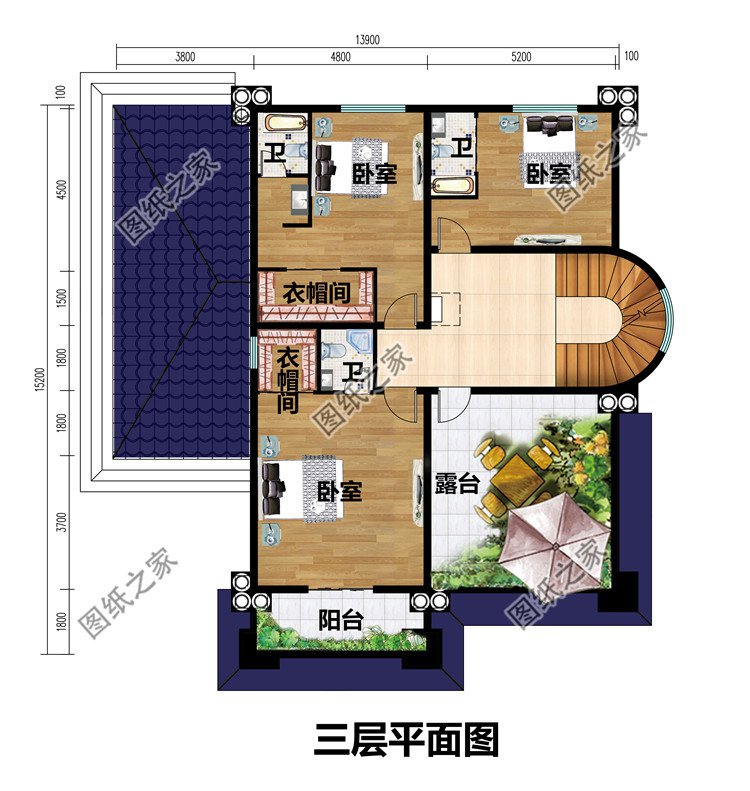 豪華農(nóng)村帶露臺三層樓房別墅設(shè)計圖紙