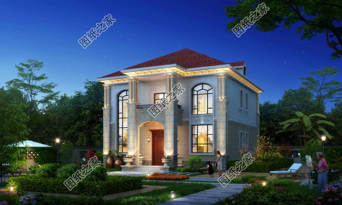 二層歐式別墅，戶型方正，外觀沉穩大氣，符合大眾審美