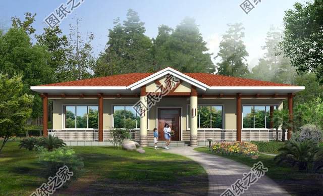 鄉(xiāng)村一層大平層，對(duì)稱設(shè)計(jì)，外觀充滿古典美怡然自得