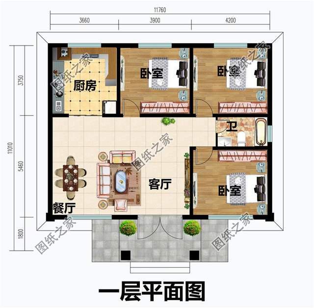 鄉村大平層自建房設計圖，家人閑坐，燈火可親