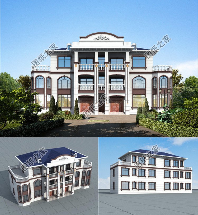 農村歐式雙拼三層別墅設計圖效果圖