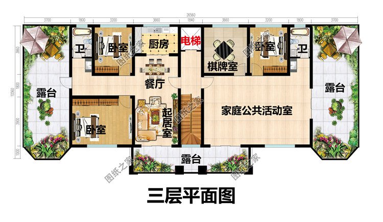 農村歐式雙拼三層別墅設計圖三層平面圖