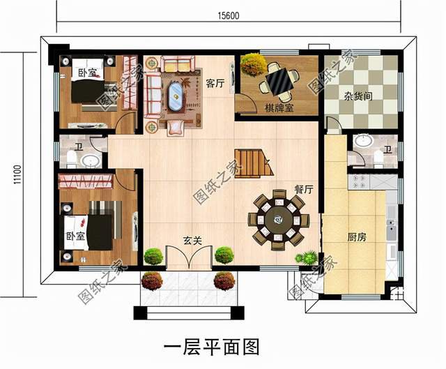 農村二層加配房設計圖，造型簡約，獨立廚房實用