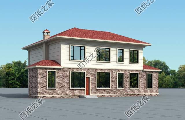 農村二層加配房設計圖，造型簡約，獨立廚房實用