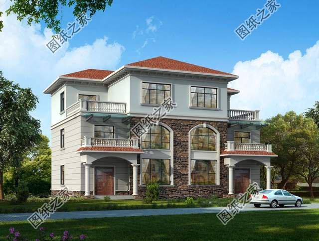 兄弟二層雙拼別墅設(shè)計(jì)圖，大家似園圃，花團(tuán)錦簇