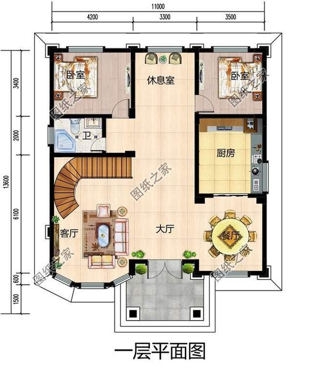 歐式三層別墅設計圖紙，外型華麗，內部布局合理