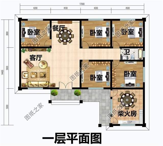 鄉(xiāng)村別墅一層設(shè)計(jì)圖紙，回老家蓋如此舒適比高層更實(shí)用