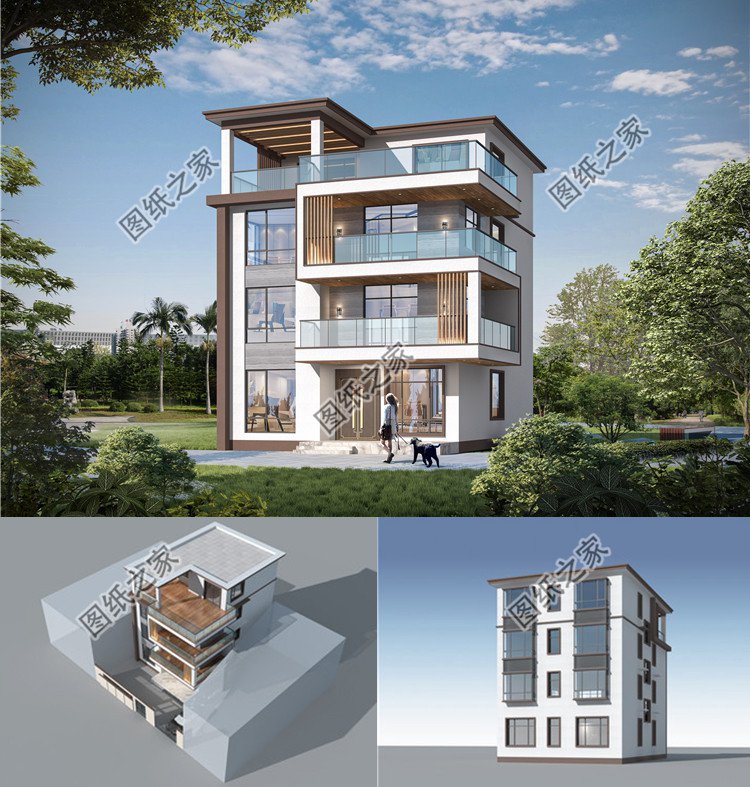 鄉(xiāng)村現(xiàn)代風四層別墅設計圖效果圖